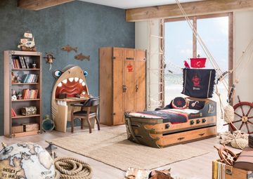 Cilek Kleiderschrank Pirate Bay mit Aufdruck, Breite 122 cm, mit drei Schubladen, 10 Ablageböden, Kleiderstange, 3 Schubladen