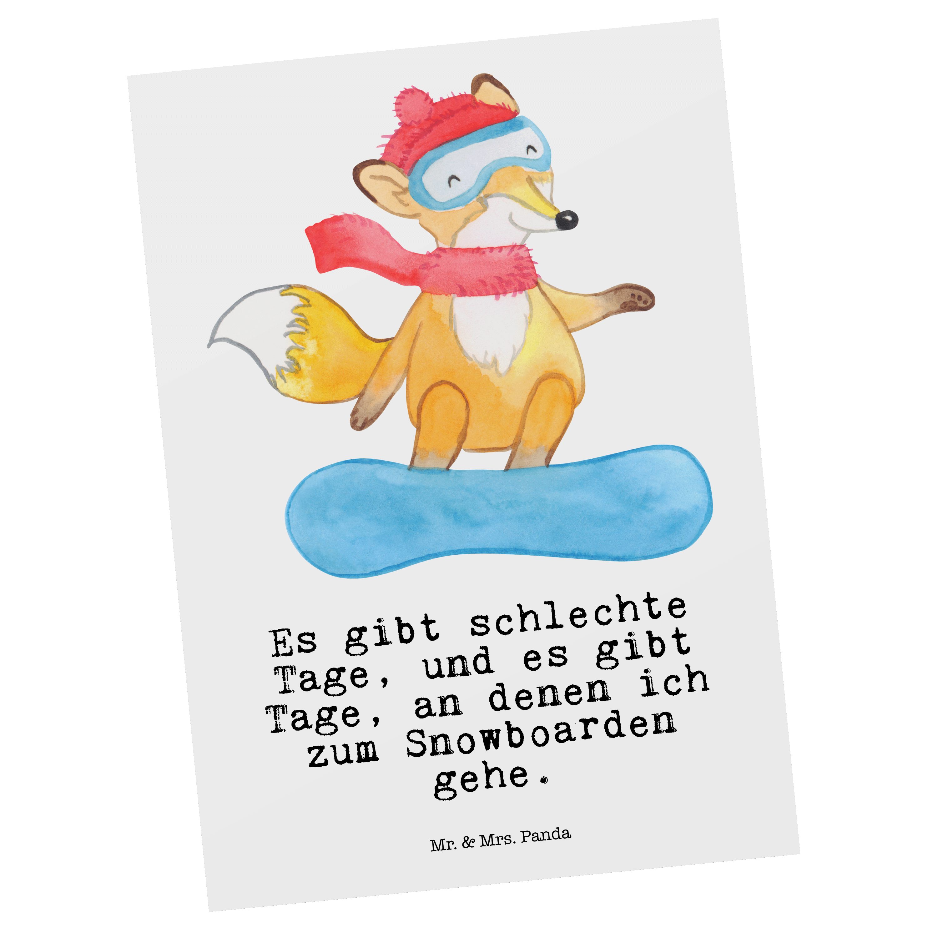 Mr. & Mrs. Panda Postkarte Fuchs Snowboarden Tage - Weiß - Geschenk, Winterurlaub, Ansichtskarte