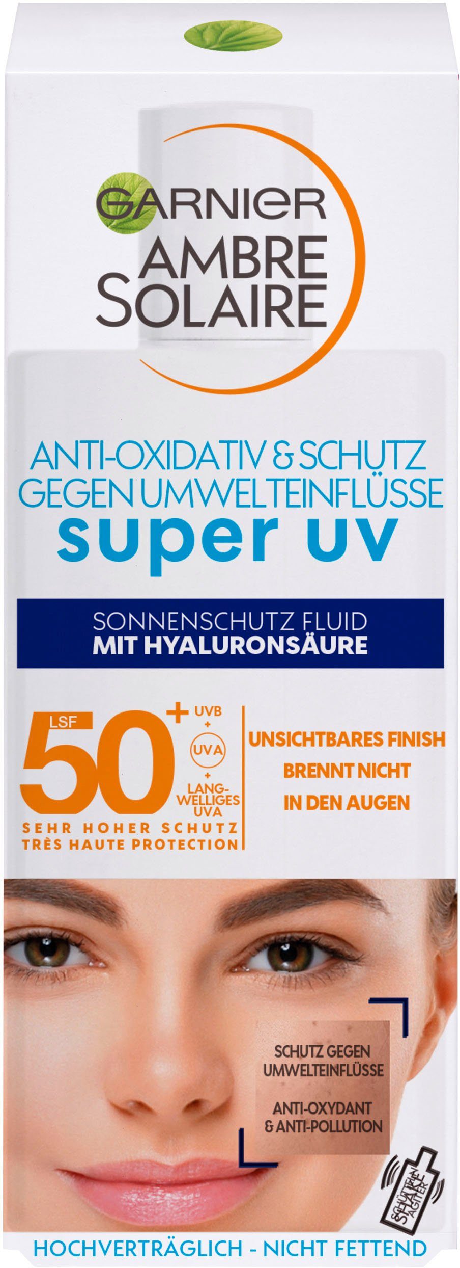 GARNIER expert+, Sonnenschutzfluid Solaire Ambre Sensitive LSF 50 mit Hyaluronsäure