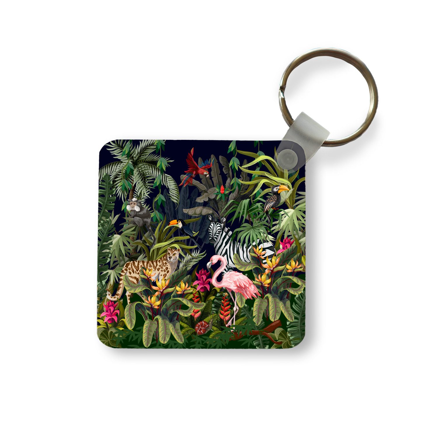 MuchoWow Schlüsselanhänger Dschungeltiere - Natur - Jungen - Mädchen - Flamingo - Zebra, Quadratisch, Accessoire Auto / Haus / Rucksack / Handtasche, 5x5 cm
