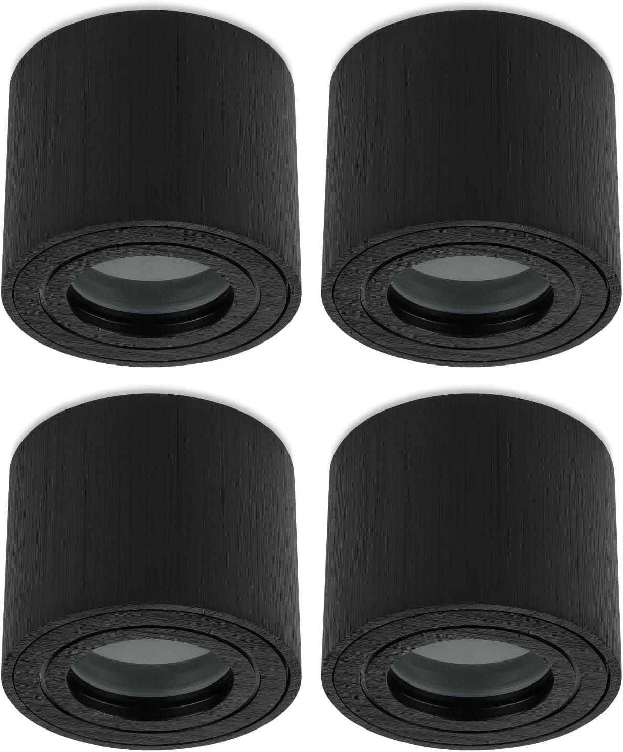 Sweet LED Aufbauleuchte 4 stück Bad flach schwarz Aluminium IP44 badezimmer deckenspots, ohne Leuchtmittel, Aufbaustrahler LED, Aufbauspot, Deckenstrahler