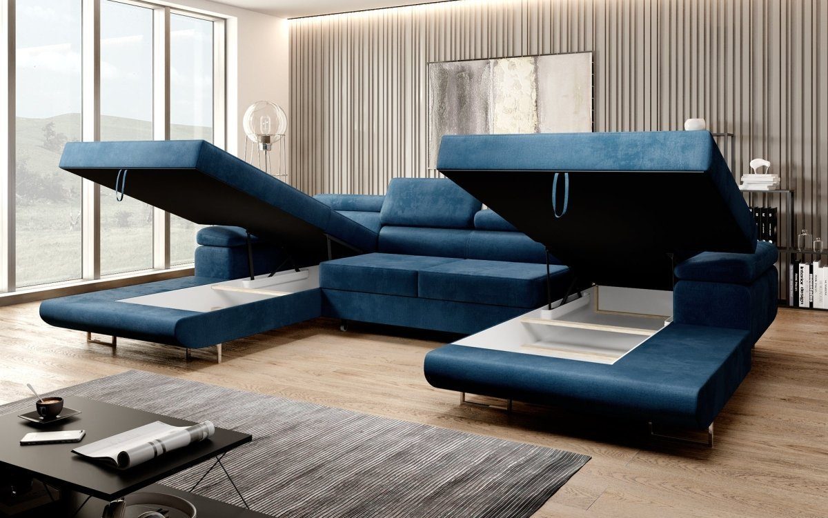 Klapptfunktion Blau mit Schlaf- und U, Sofa Luxusbetten24 Calvera