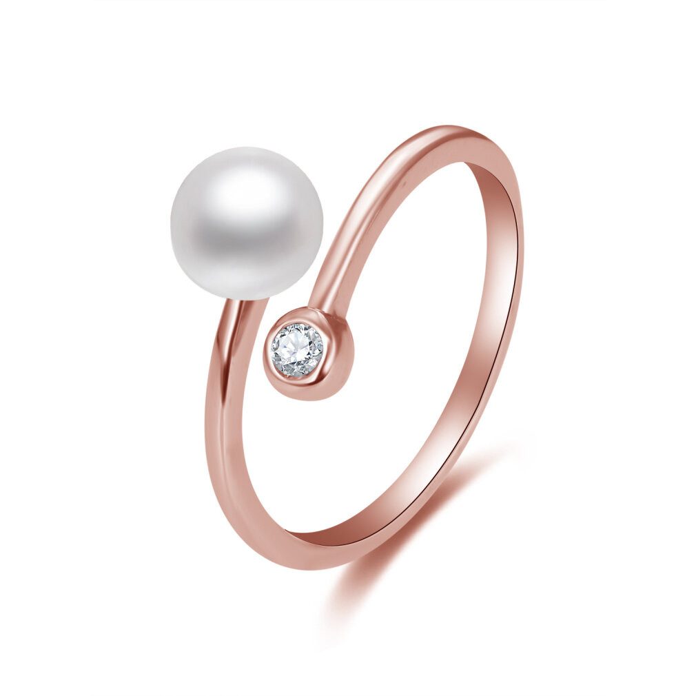 Beneto Fingerring Open bronze ring with real pearl and zircon AGG469P-RG