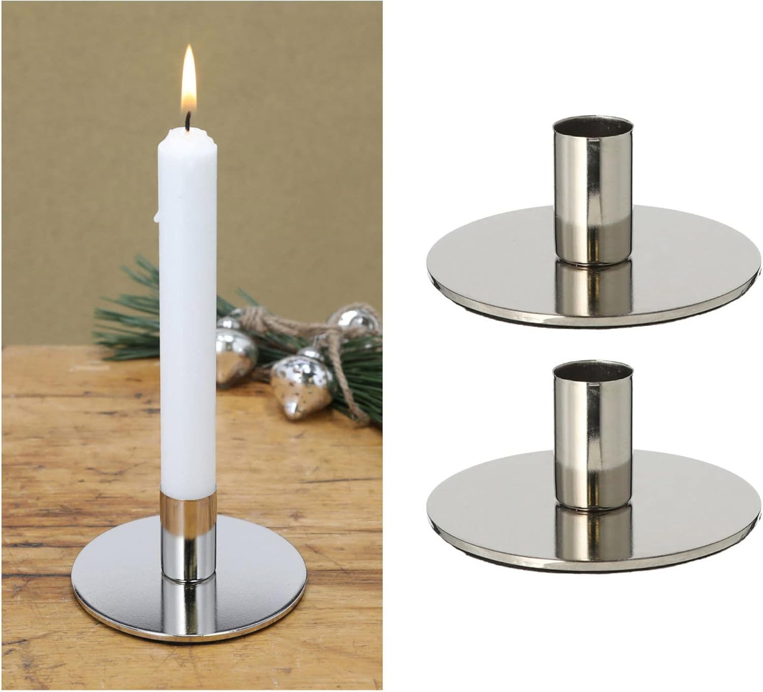 Novaliv Kerzenständer 20427-2x (2 St), 2er-Set Stabkerzenhalter Metall Silber 10x5cm Vintage Kerzenhalter Ret