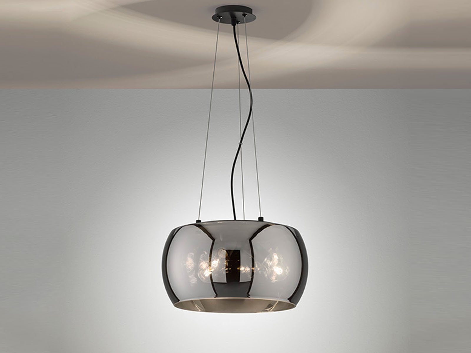 FISCHER & HONSEL LED Pendelleuchte, Dimmfunktion, LED wechselbar, Warmweiß, mehrflammig mit Lampenschirm rund Rauch-Glas Ø40cm, hängend 160cm lang