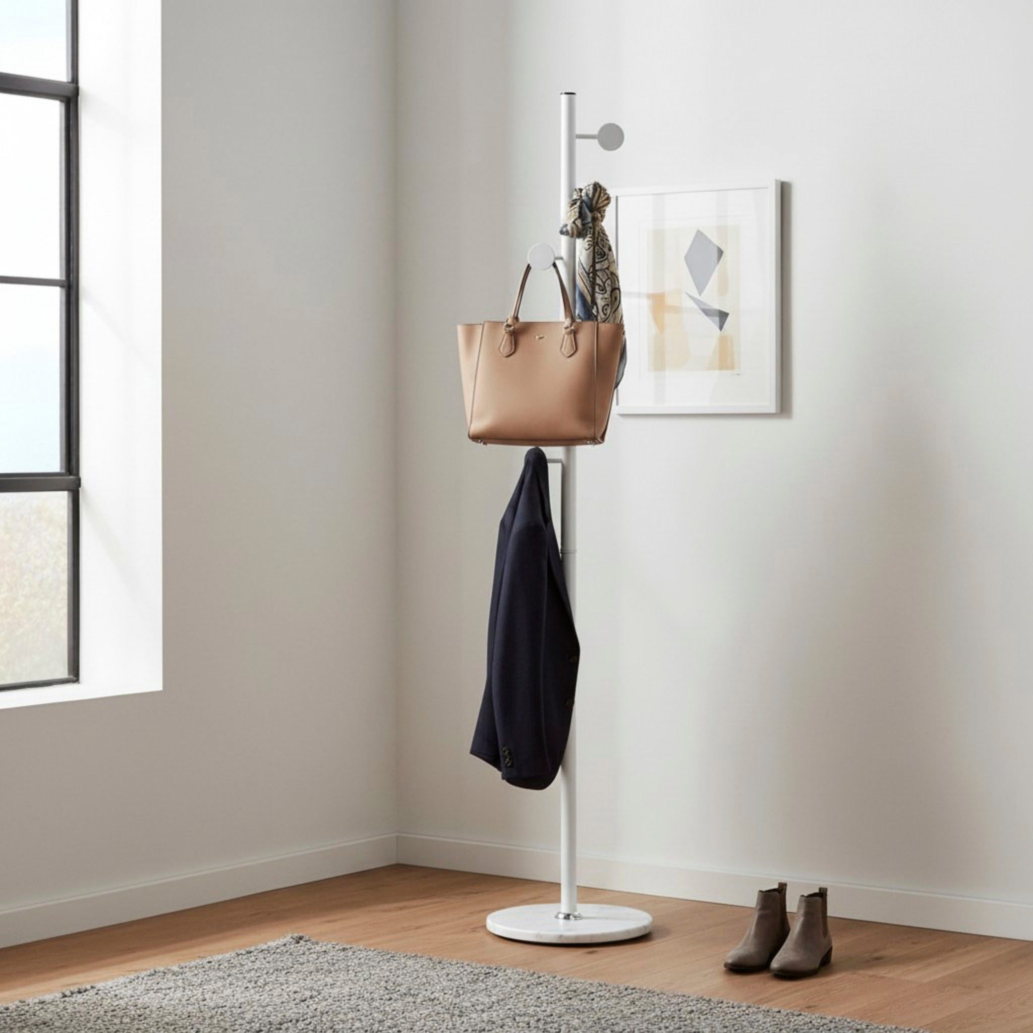HAKU Garderobenständer Kleiderständer, Standgarderobe, rund - aus Metall Weiß - Ø/H 35/180 cm
