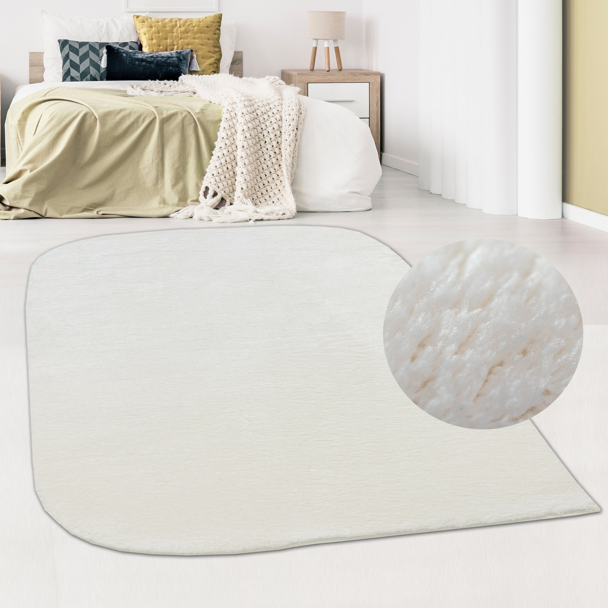 Carpetia Hochflor-Teppich Wohnzimmerteppich waschbar, antirutsch& weich, creme, rechteckig, Höhe: 16 mm