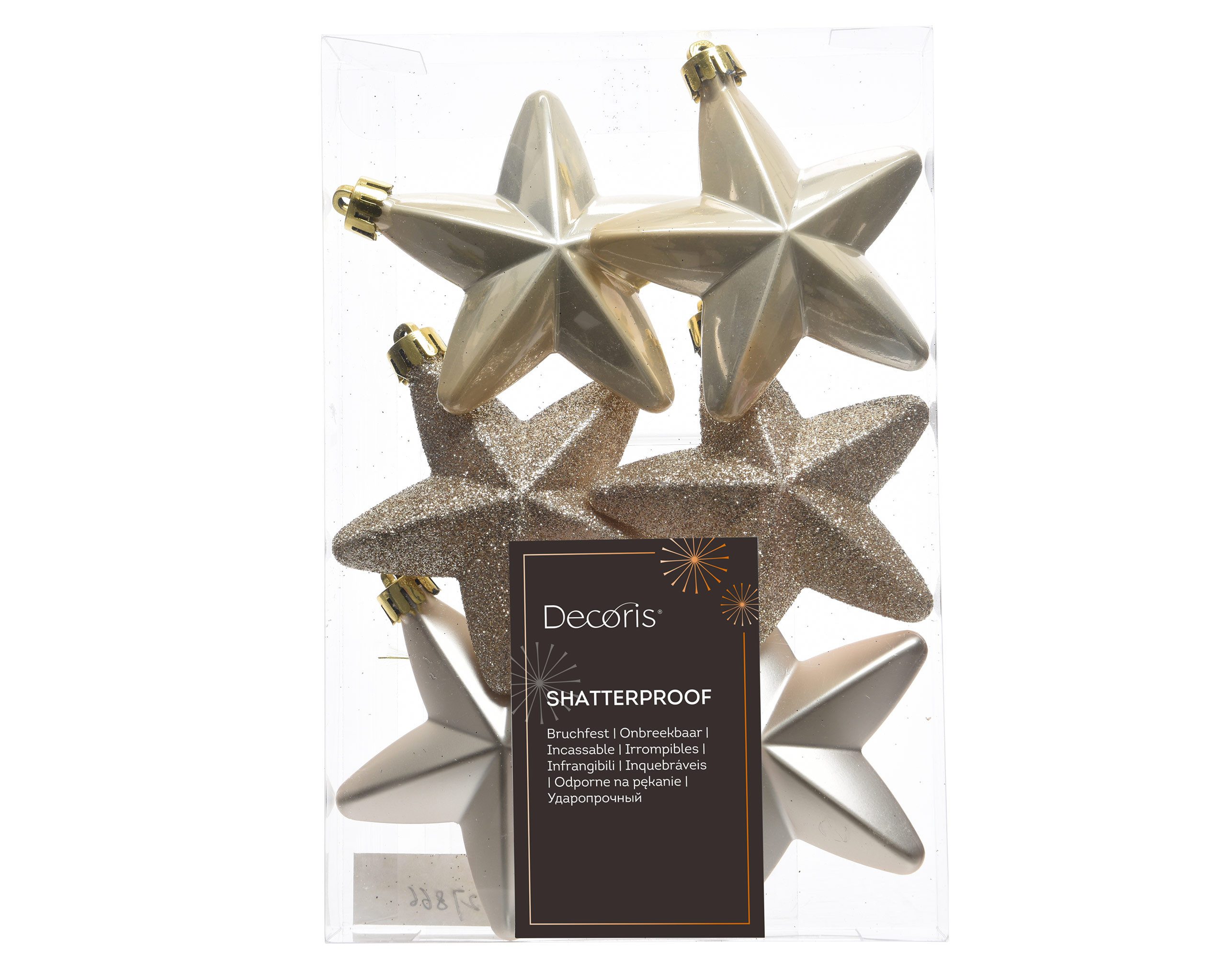 Kaemingk Christbaumschmuck, Christbaumschmuck Sterne Kunststoff 7cm 6 Stück - Perle