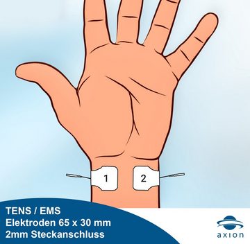 Axion Elektrodenpads passend zu Prorelax, Promed, axion - 6,5x3cm, 2mm Steckanschluss, 8 St.,für Rücken, Finger, Handgelenk und Unterarm, selbstklebende TENS EMS Elektroden für TENS EMS Geräte