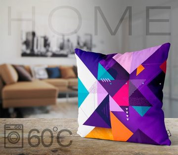 Kissenbezug, VOID (1 Stück), Sofa-Kissen abstrakt geometrisch Dreieck bunt Elemente Pyramiden futuristisch modern Grafik Küche Design Lila