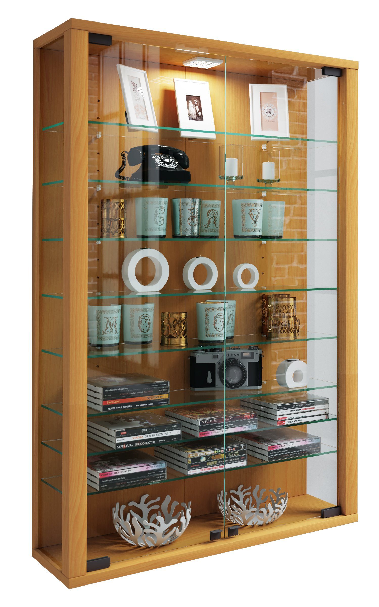 (1-St) Wandvitrine Vitrosa Hängevitrine Mini Hängevitrine Buche Glasvitrine VCM