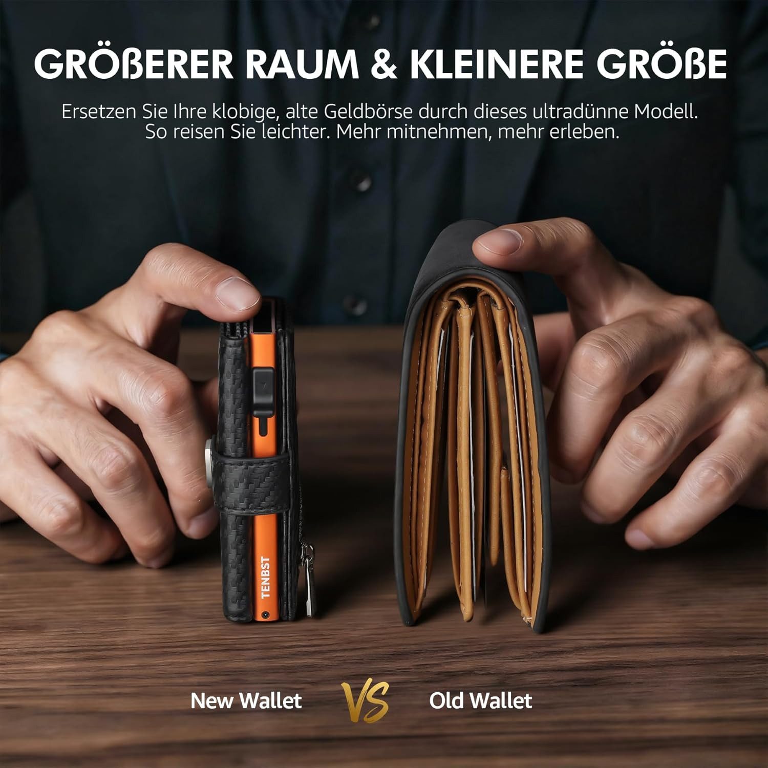 TEEHON Geldbörse Ultradünne Geldbörse Herren, Portmonee Herren (mit Münzfach & RFID Schutz, Premium Slim Wallet, Luxus Geldbeutel Kartenetui), für 10 Kreditkarten - Schwarz & Orange