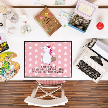 Mr. & Mrs. Panda Schreibtischunterlage Einhorn Koffer - Rot Pastell - Geschenk, Pegasus, Kind, Einhorn Deko, (1 tlg)
