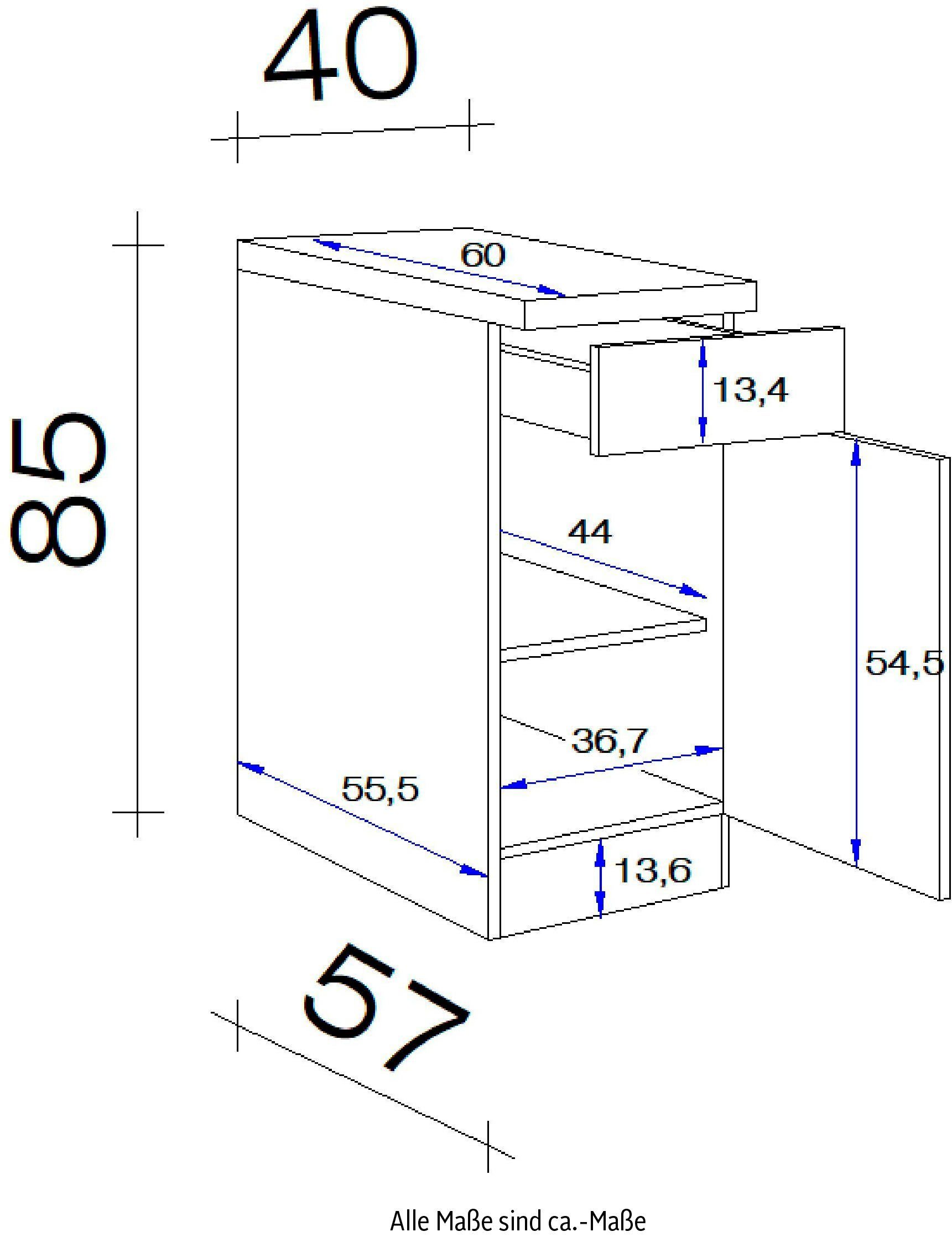 Flex-Well Unterschrank Vintea (B x 40 Metallgriffen cm, T) H 60 x x mit x 85