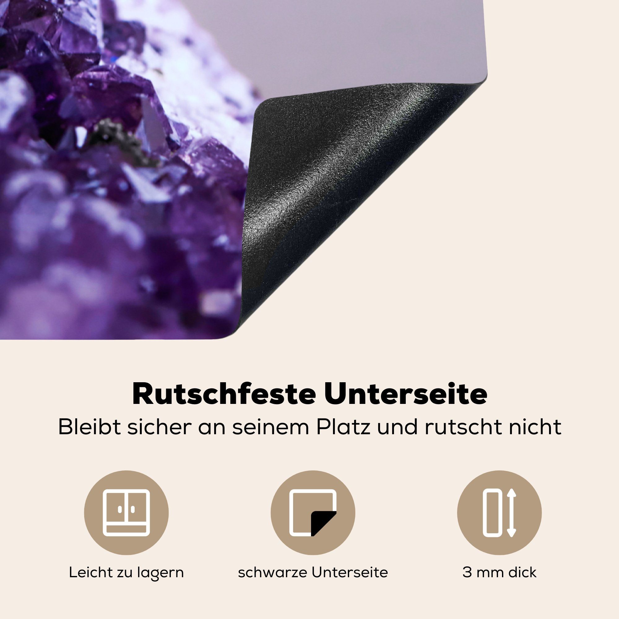 Herdblende-/Abdeckplatte (1 für MuchoWow cm, Induktionskochfeld Amethysten, tlg), Ceranfeldabdeckung die 81x52 eines Vinyl, Schutz küche, Nahaufnahme violetten