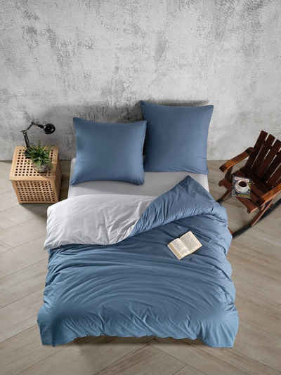 Bettwäsche mit Kissenbezug aus 100% Baumwolle, Universum Home & Living, weiche Bettbezüge in dezenten Unitönen zweifarbig, mit Reißverschluss