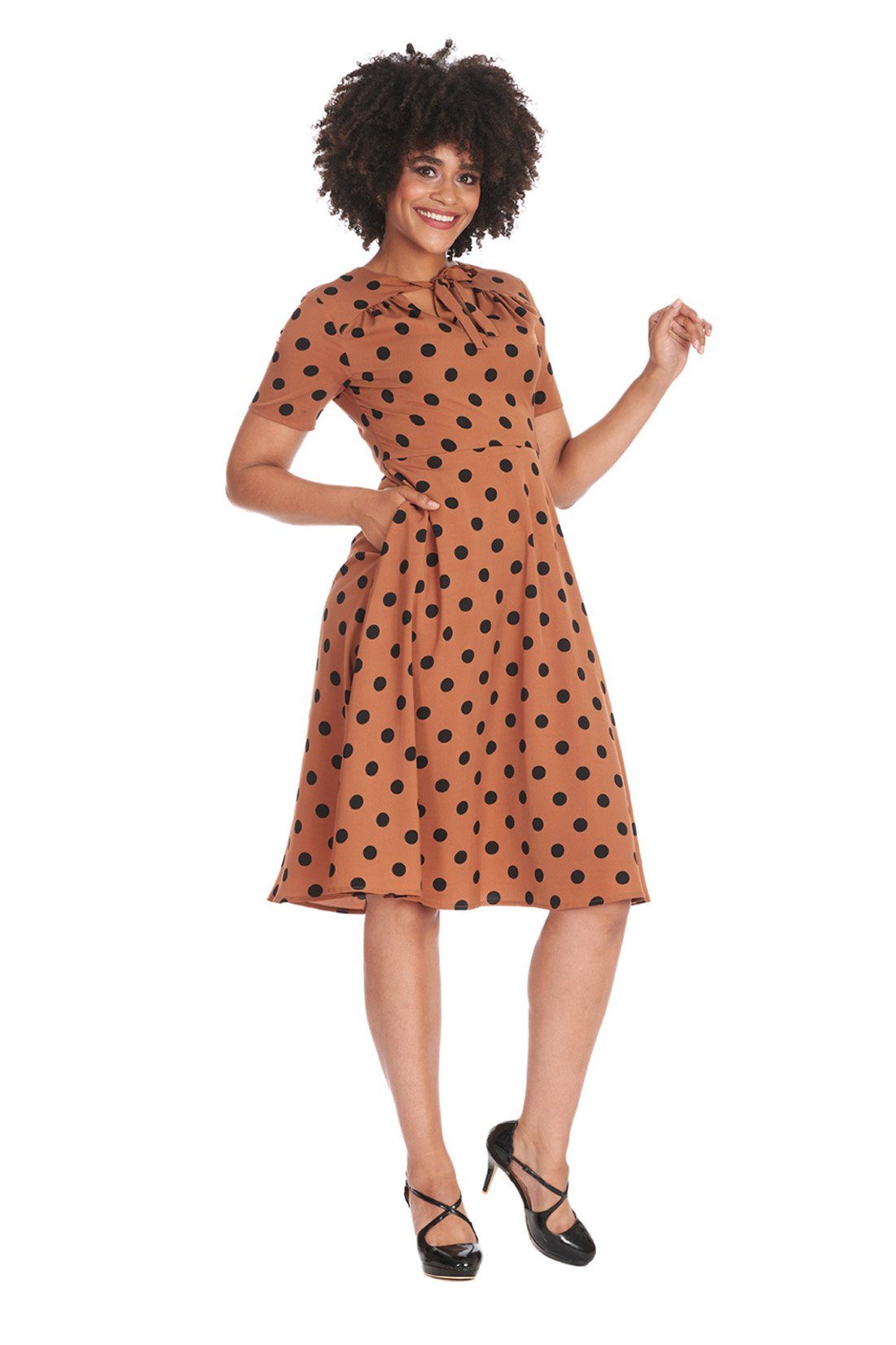 Banned A-Linien-Kleid Retro Swingkleid Set Sail Braun Vintage Polka Dot Dre günstig online kaufen