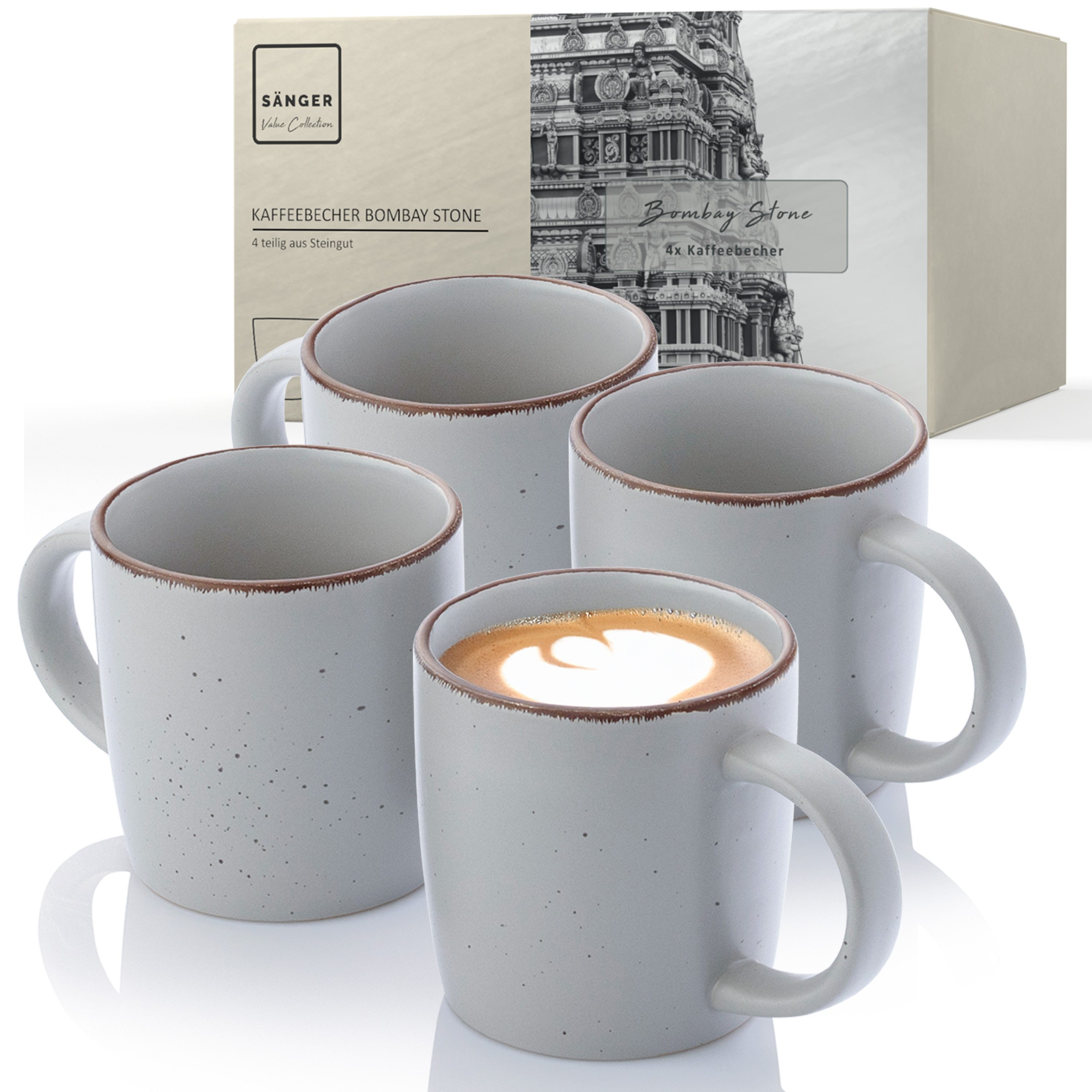SÄNGER Becher Bombay, 4-tlg., Steingut, 4 tlg. Bombay Stone Kaffeebecher, grau, VALUE COLLECTION