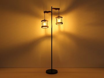 meineWunschleuchte LED Stehlampe, LED wechselbar, warmweiß, ausgefallen-e Industrial Holz-lampe Drahtgeflecht Ecke, Höhe 150cm
