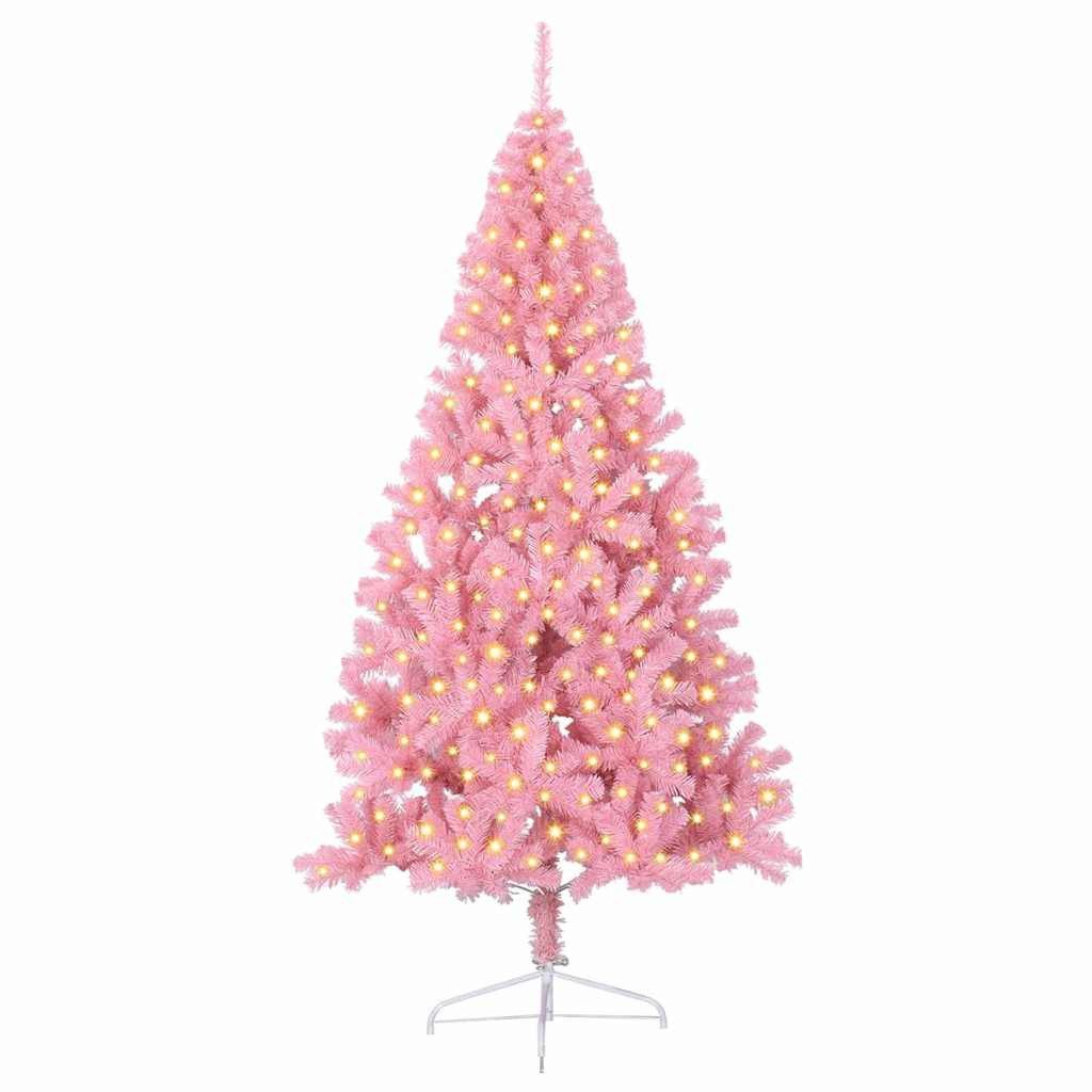 vidaXL Künstlicher Weihnachtsbaum, Künstlicher vorbeleuchteter Weihnachtsbaum Rosa 240 cm PVC