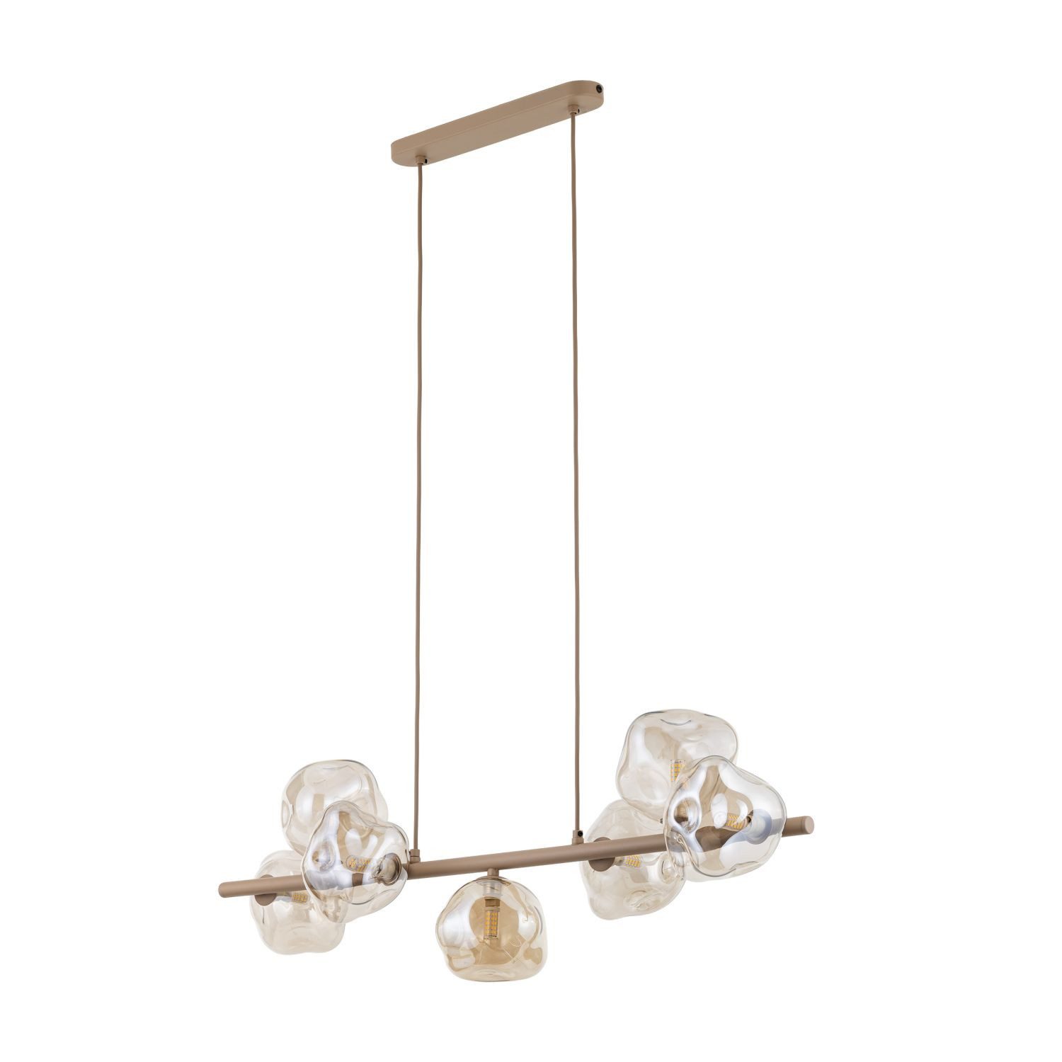 Licht-Erlebnisse Pendelleuchte UMERA, ohne Leuchtmittel, Rauchglas Metall H: max. 156 cm Beige Cognac G9 länglich Modern
