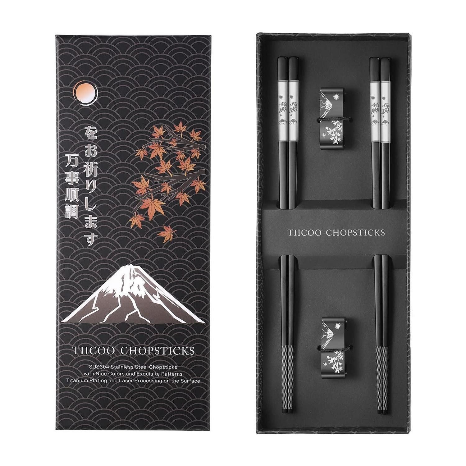 LuxusKollektion Essstäbchen Essstäbchen Titan Edelstahl 2 Paar Schwarz