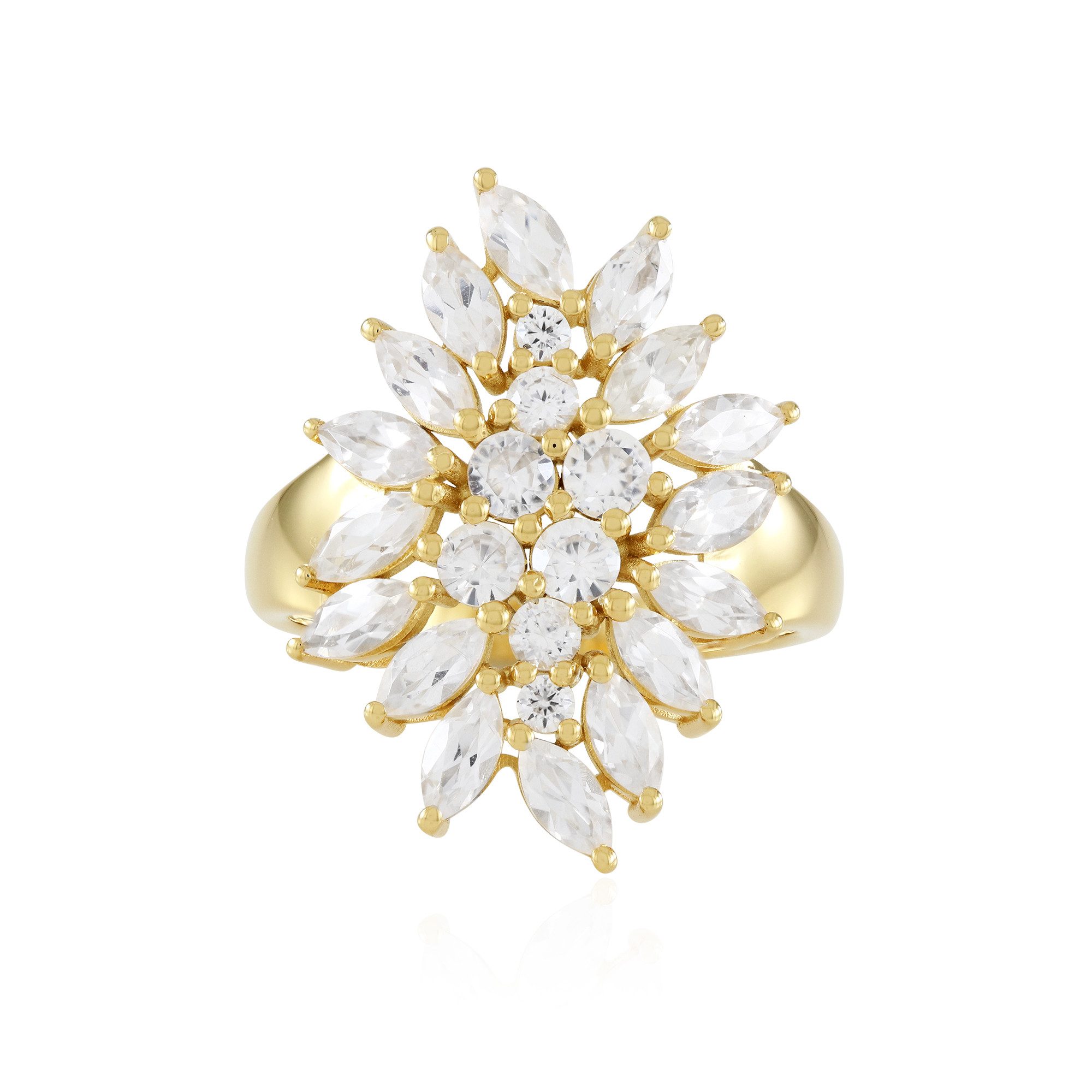 Cavill Silberring Cavill Ring, 4,48 ct Zirkon, vergoldet, Blütenform, Sterlingsilber (1-tlg)