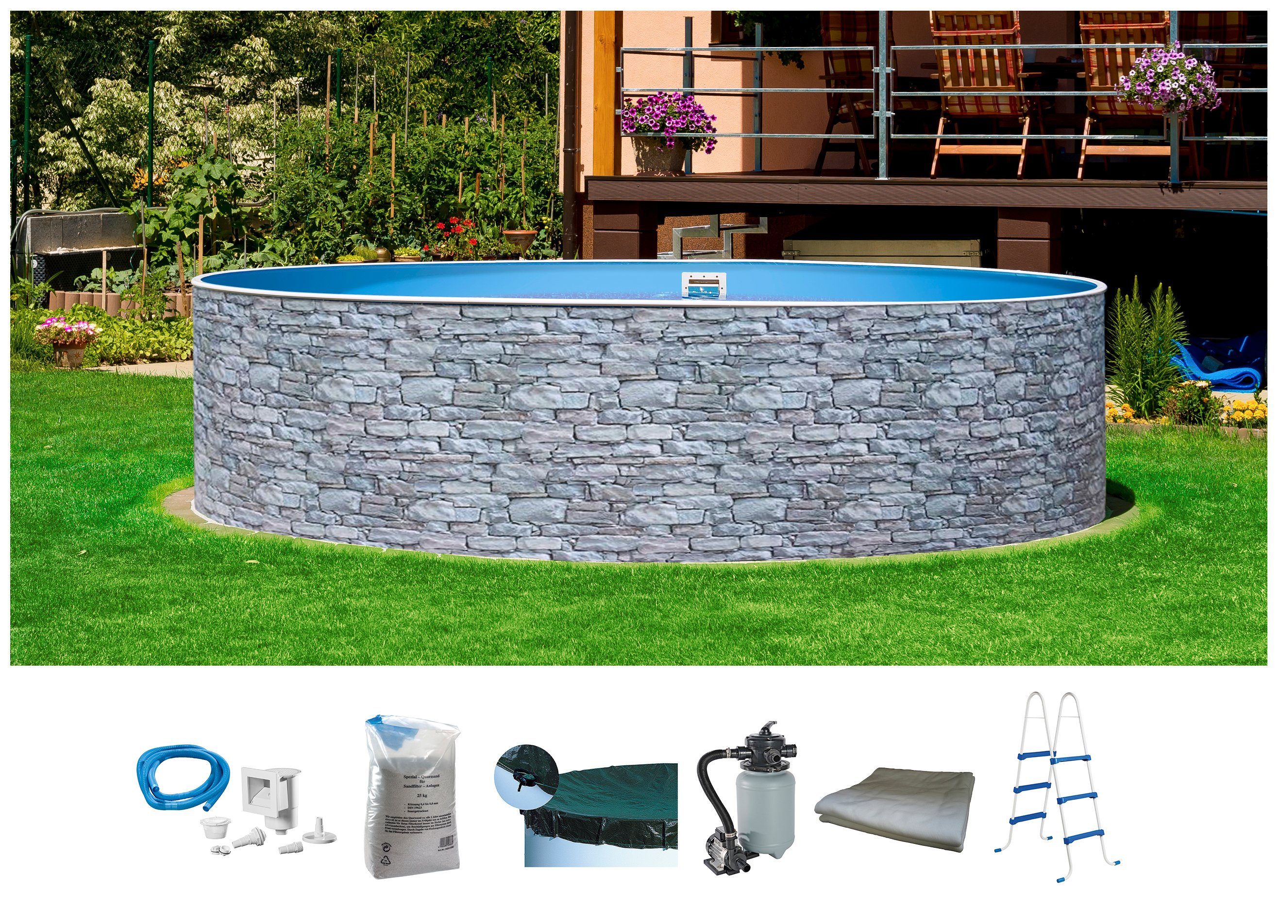 my POOL BWT Rundpool STONE 2 (Set, 7-tlg), Steindekor, in verschiedenen Farben