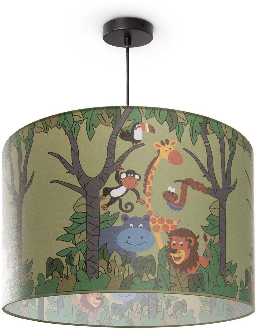E27 Deckenlampe Kinderzimmer LED 638, ohne Kinderlampe Leuchtmittel, Home Diamond Dschungel Pendelleuchte Tier-Motiv Paco