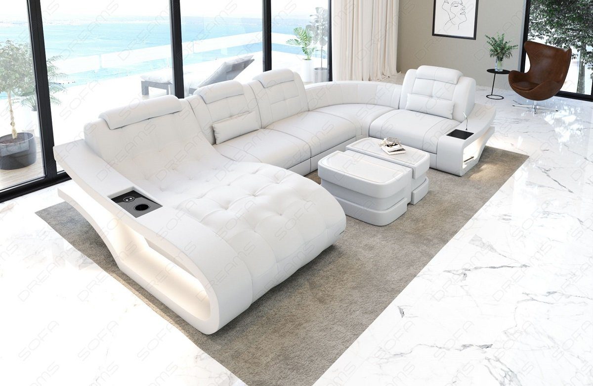Sofa Dreams Wohnlandschaft Ledersofa Elegante Couch Leder U-Form mit wahlweise Ledercouch, Bettfunktion
