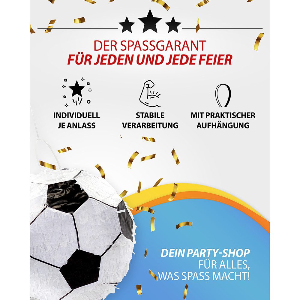 Boland Pinata Pinata Fußball Ø 30 cm Schlag-Pinata für Kindergeburtstag Sport-Party, Individuell befüllbar (ungefüllt geliefert), klassisches Design