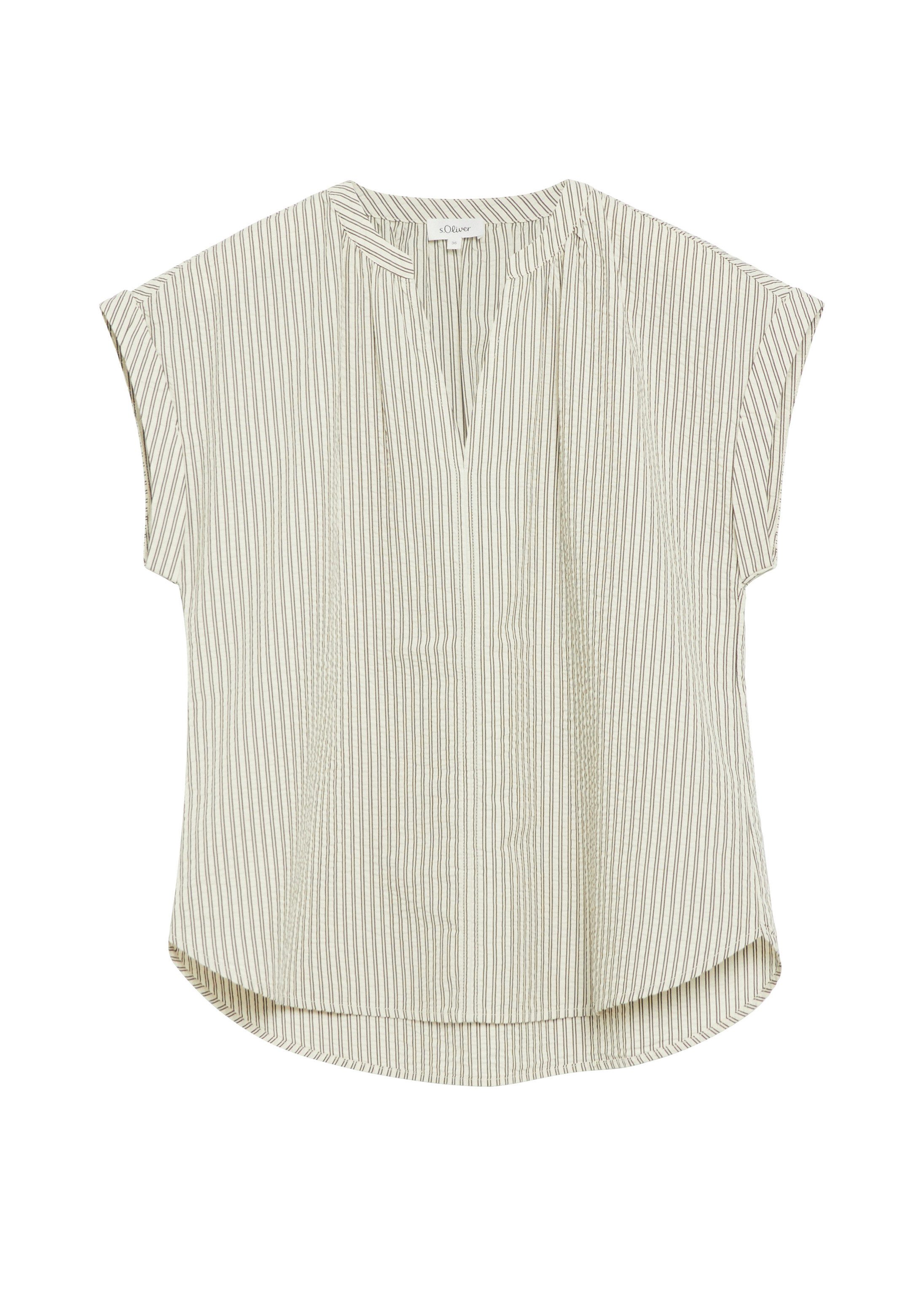 s.Oliver Kurzarmbluse Bluse Seersucker-Bluse mit Raffung