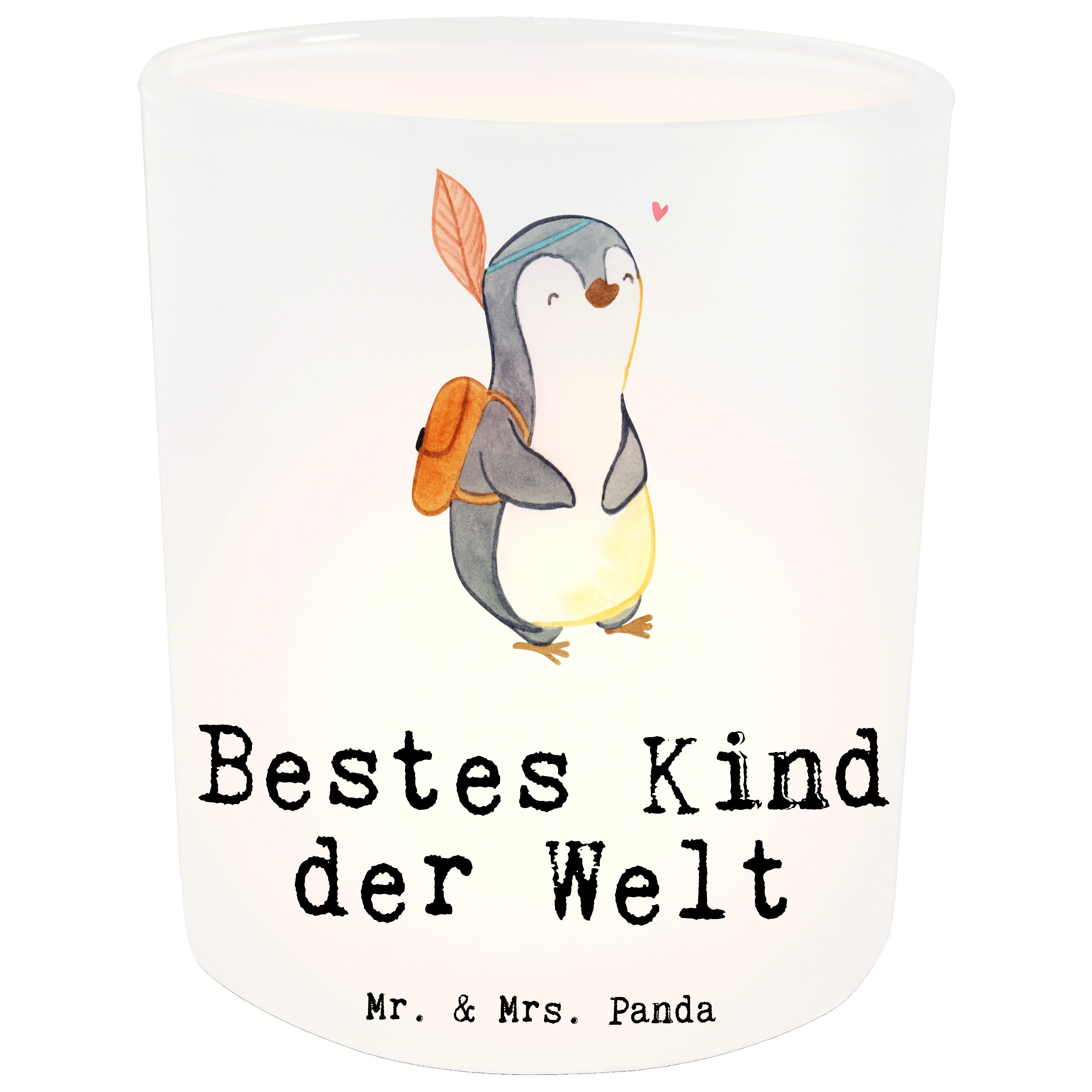 Mr. & Mrs. Panda Windlicht Pinguin Bestes Kind der Welt - Transparent - Geschenk, Teelichthalter (1 St)