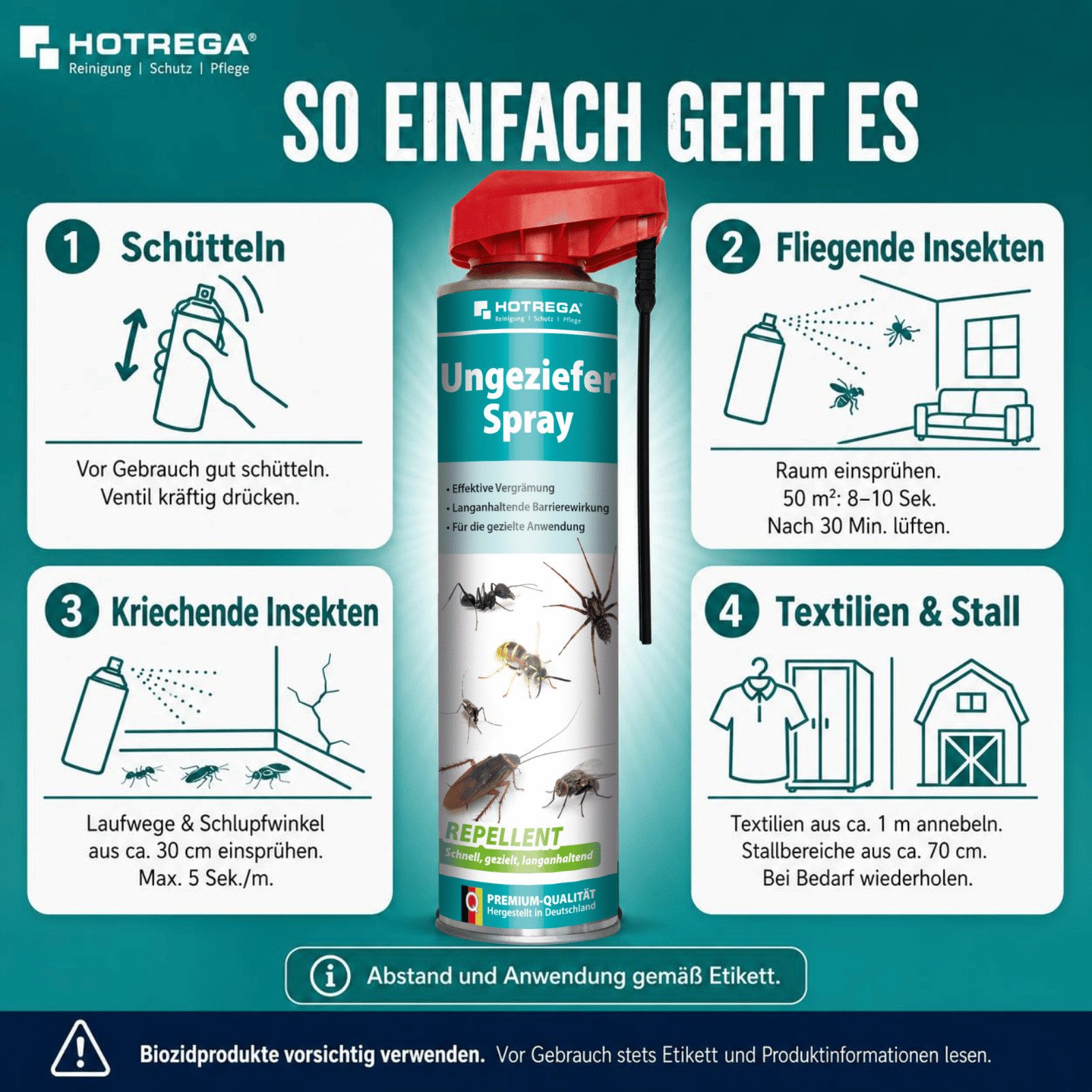 HOTREGA® Vergrämungsmittel Ungeziefer-Spray REPELLENT 600 ml, Insektenspray, geruchsarm & sicher, 0.6 l – Bild 2 von 5
