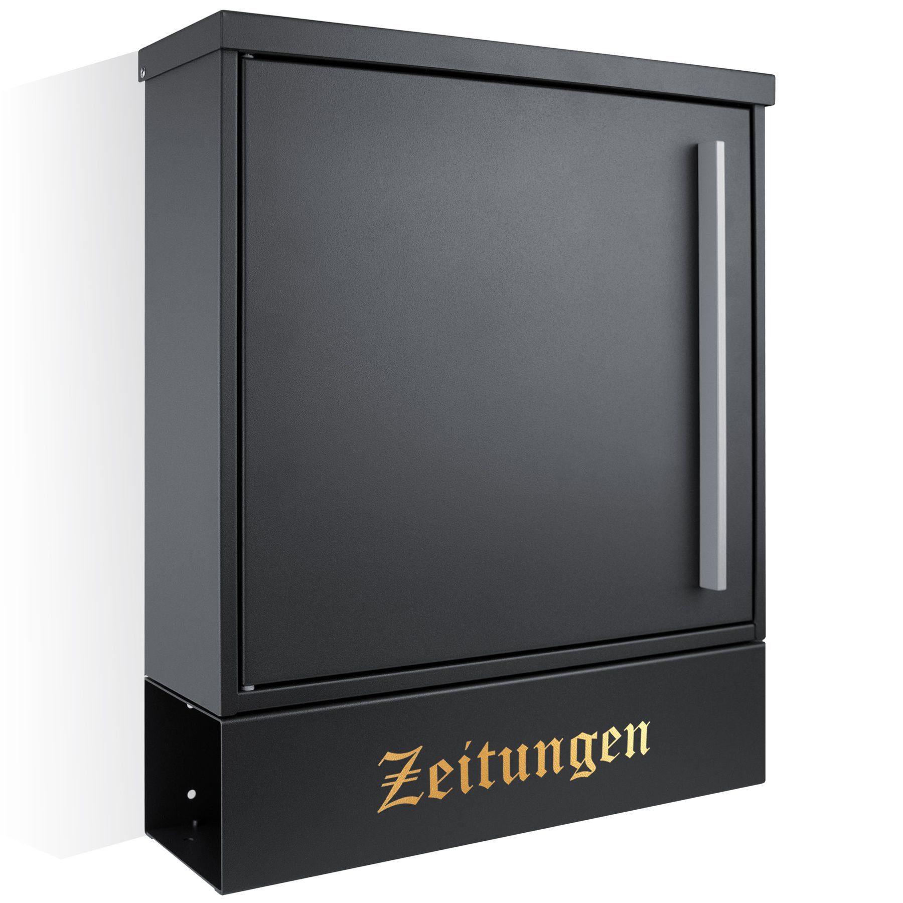 7016, Wetterseite, nutzbar: ZF beidseitig Briefkasten 1 gold Box NF76E, anthrazit-grau Box VA Zeitungen 1 inkl. Vers (RAL 1 Zeitungsfach MOCAVI (zusätzlich passender Verschluss MOCAVI Beschriftung Vers 7016) für bestellbar)