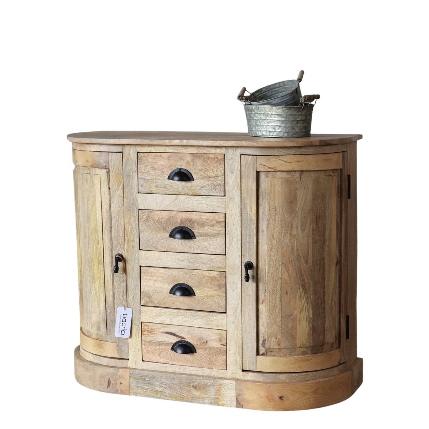 baario Kommode Kommode GUILLON halbrund, braun Massivholz Landhaus Antik Barock