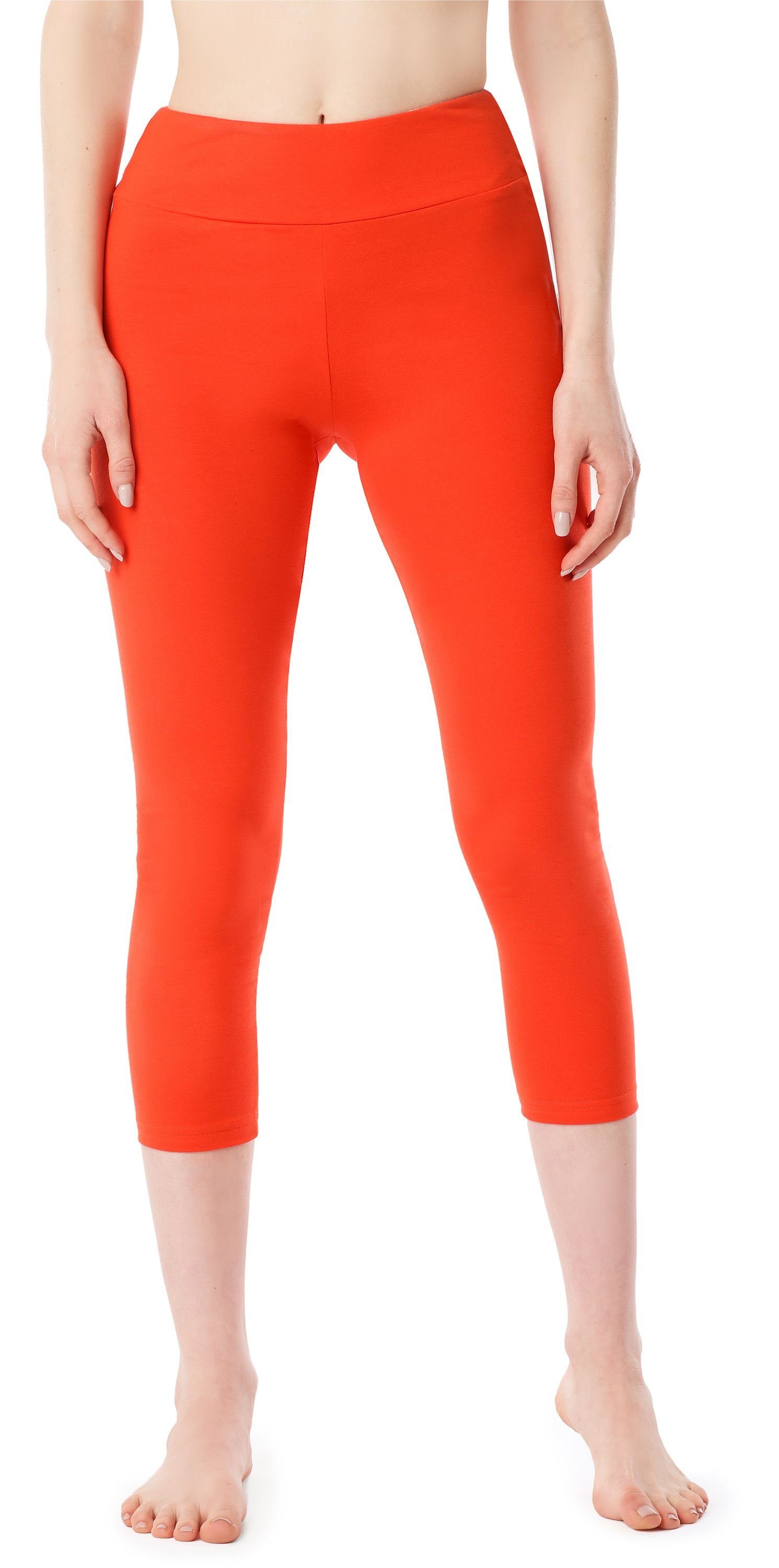elastischer Leggings Style Capri (1-tlg) aus Leggings Damen MS10-430 Baumwolle Orange Bund 3/4 Merry
