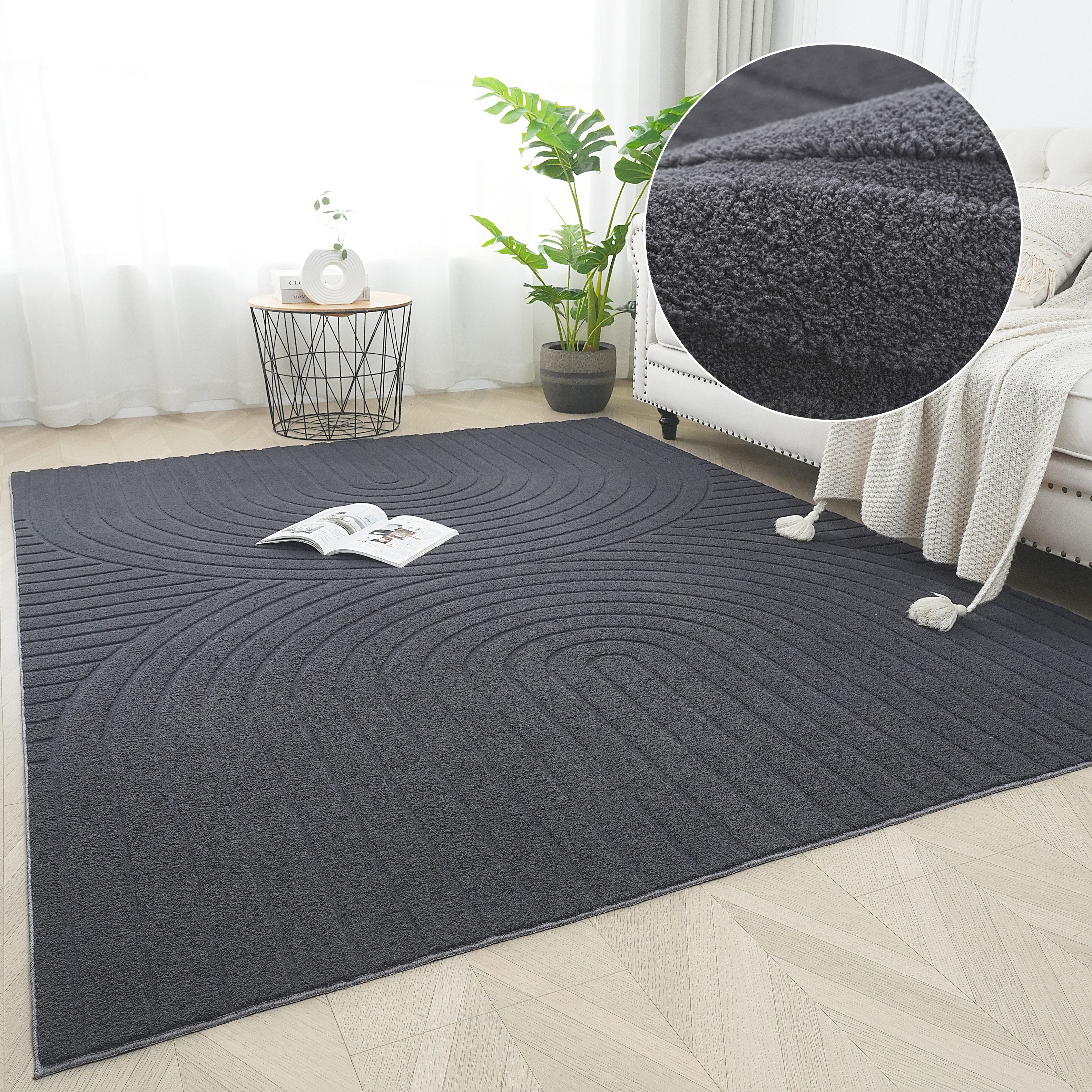 OTTO home Teppich Cali Regenbogen, Hoch-Tief-Effekt, rechteckig, Höhe: 15 mm, Uni-Farben, flauschig, waschbar, weich, Wohnzimmer, Schlafzimmer