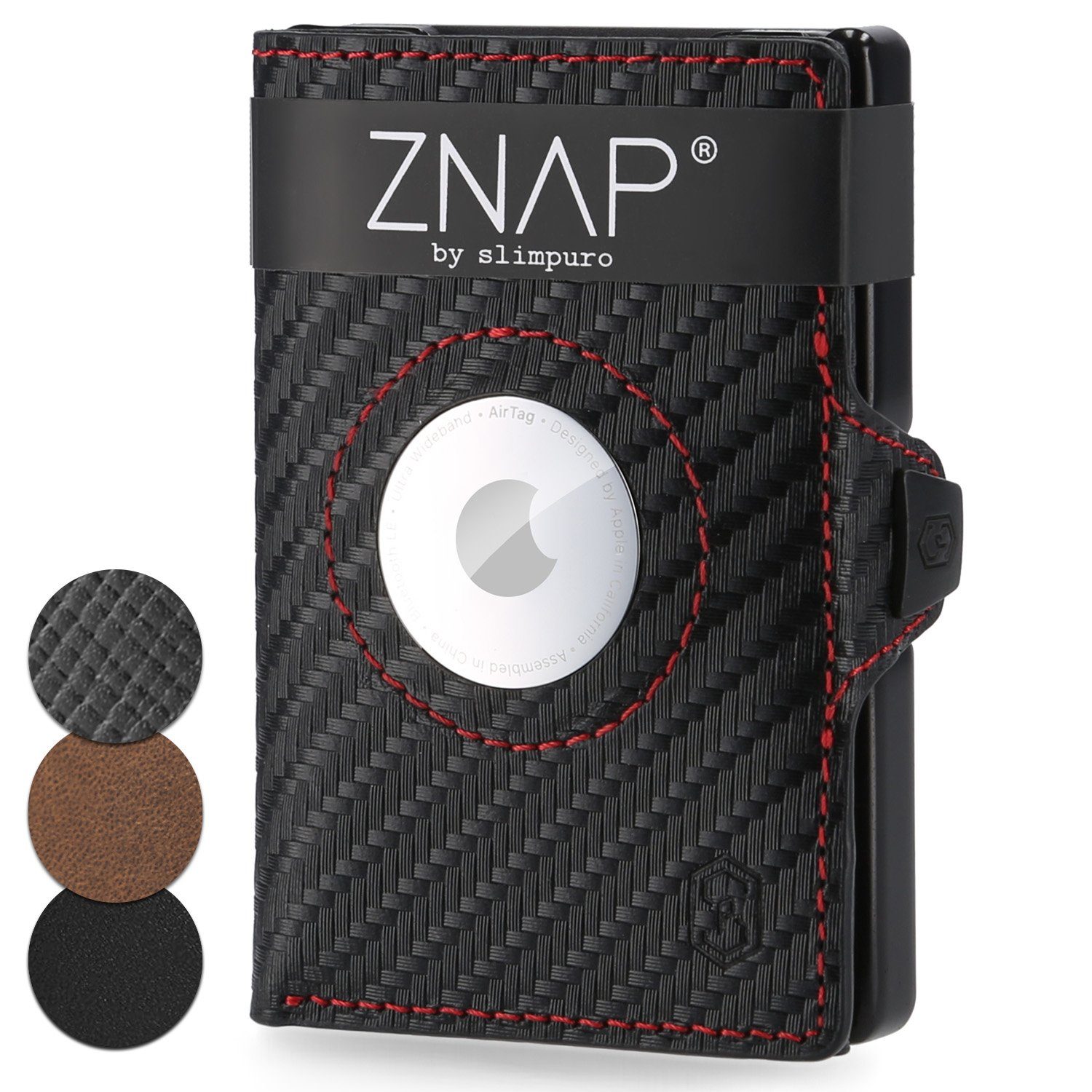 Slimpuro Geldbörse Znap 8 Airtag (1 x Slim Wallet;1 x Münzfach;1 x RFID-Shield Karte), Leder Portemonnaie klein Damen Herren Geldbeutel Unisex Brieftasche