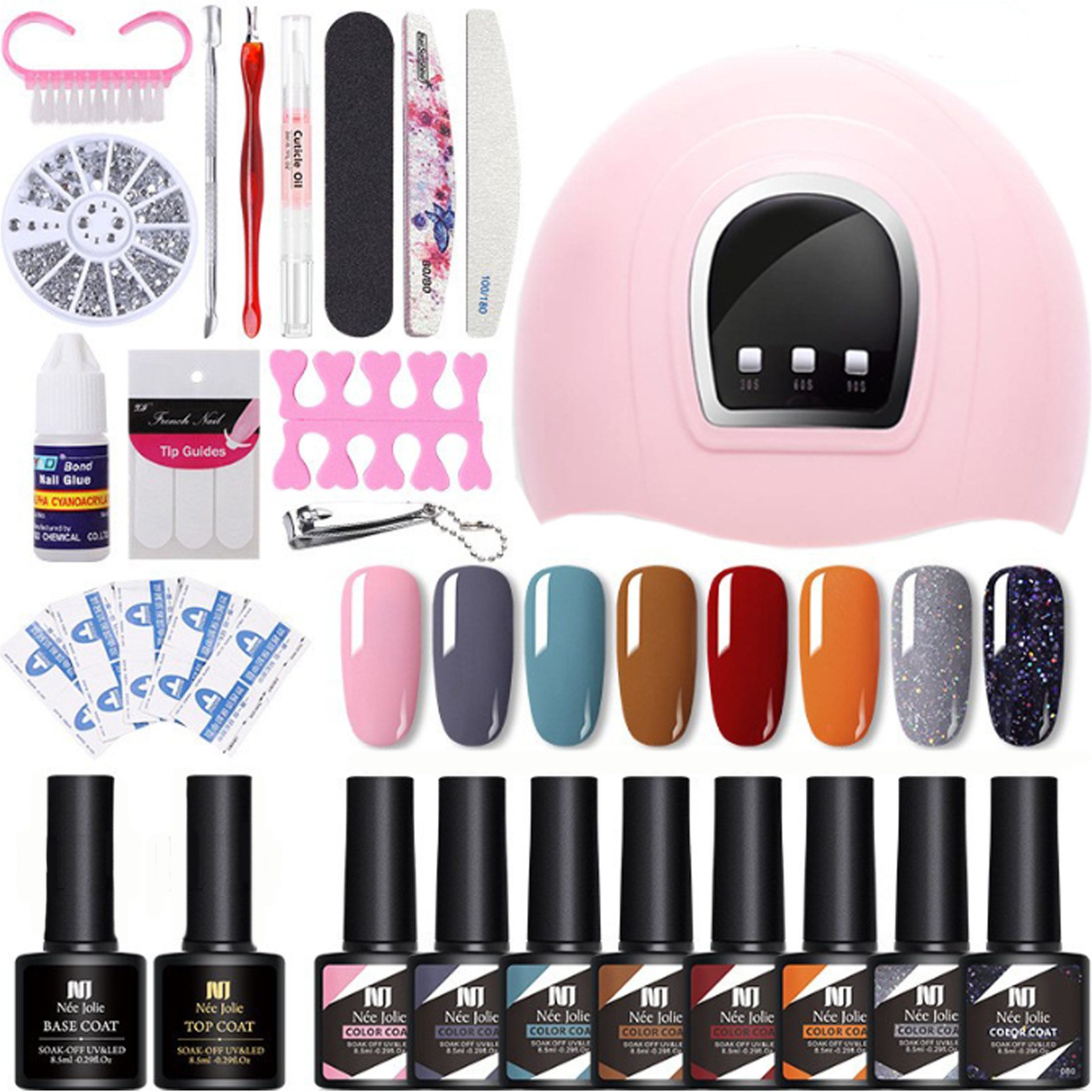 KINSI Lichthärtungsgerät Gel-Nagelstudio-Set mit UV-Lampe,8x Farb-Gellacke & Komplettes Zubehör, für langanhaltenden, glänzenden Lackiergang zu Hause
