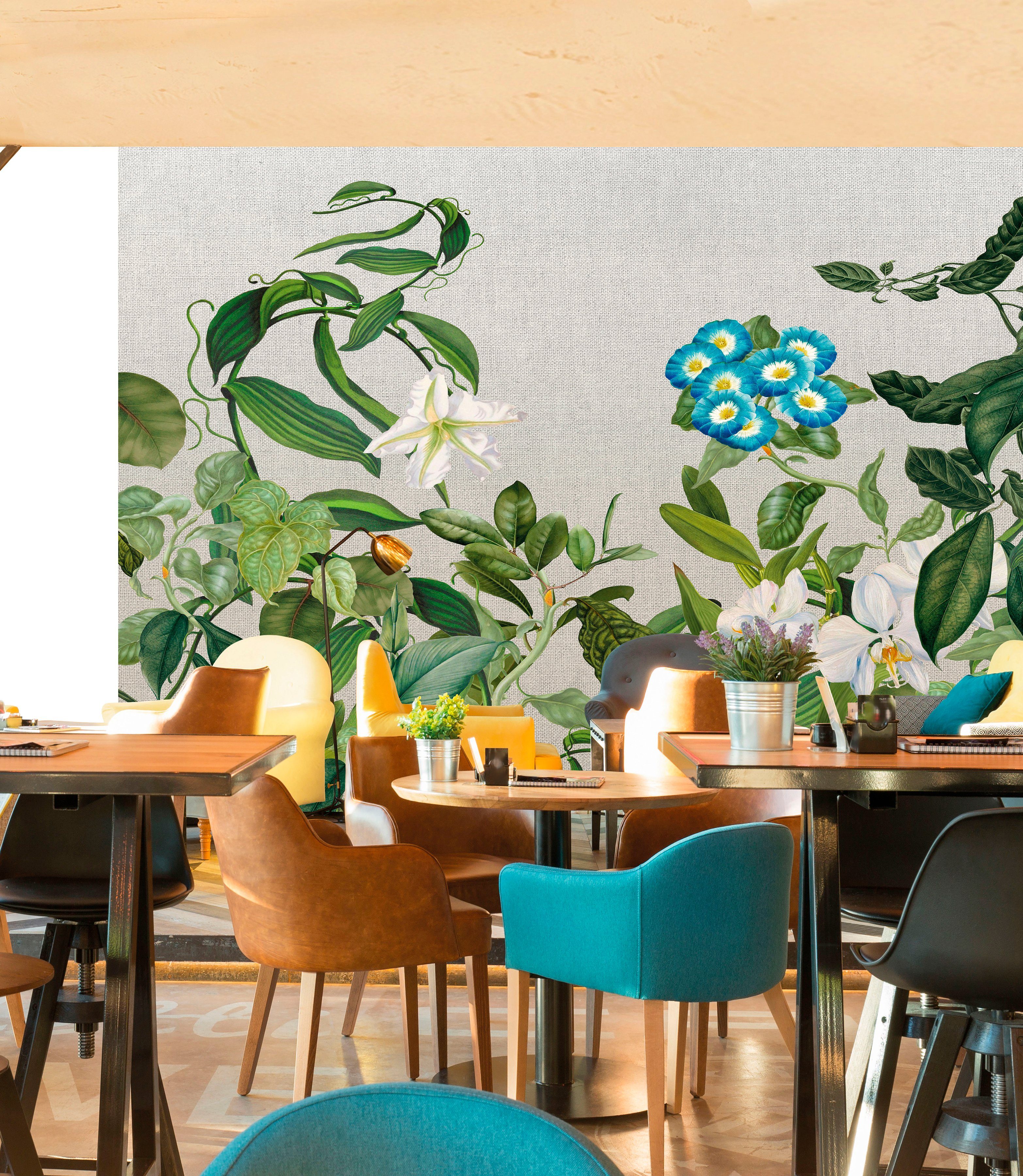 Architects Paper Decke Wand, 47 Sketch grün/blau/weiß Botanic (4 Fototapete St), 1, Atelier floral, Schräge, Vlies, glatt