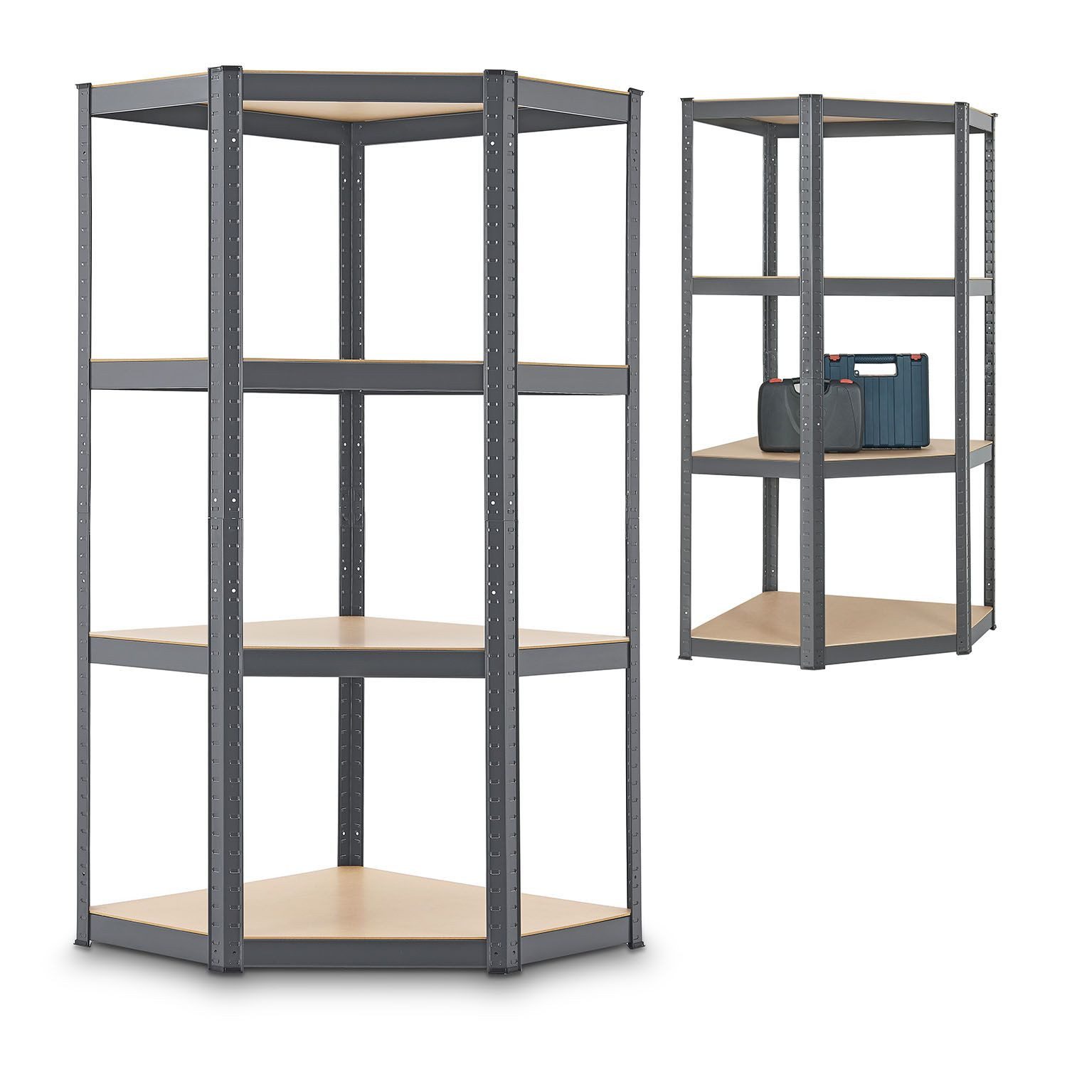 Juskys Eckregal Corner Easy, 1-tlg., 4 Einlegeböden mit bis zu 320 kg Tragkraft.