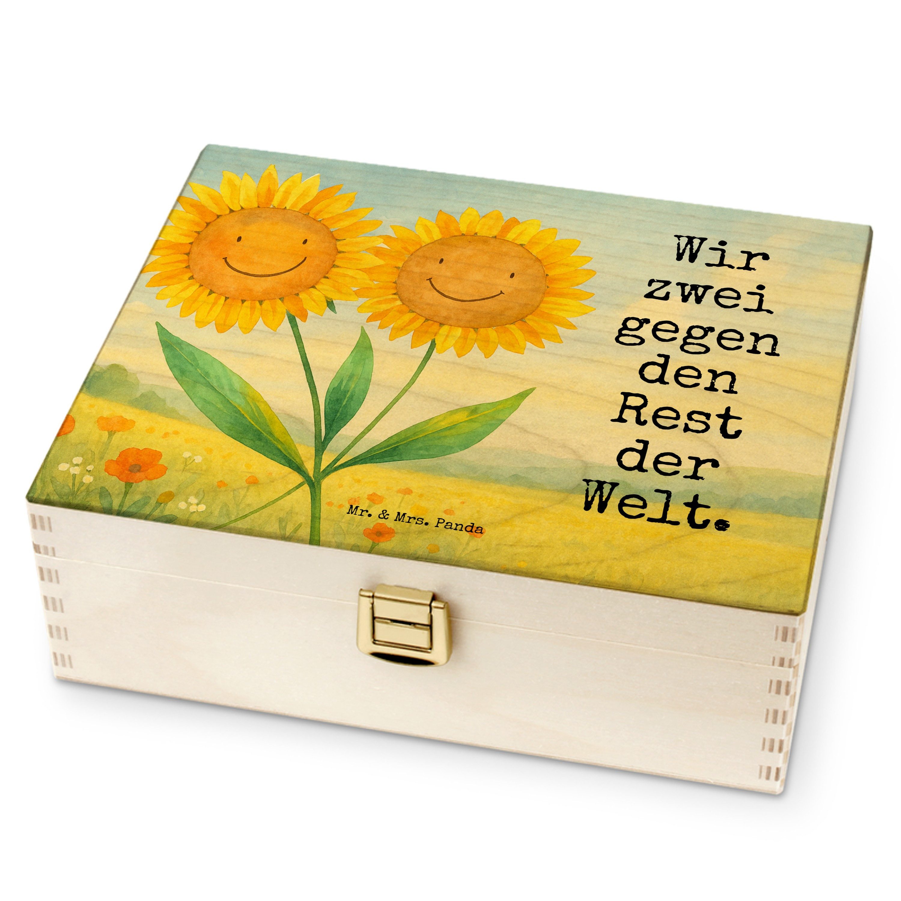 Mr. & Mrs. Panda Teebox Blume Sonnenblume Design, Teebeutel Organizer, Weiß, Tee Box, teebox, Birkenholz, (Packung, 1-tlg)