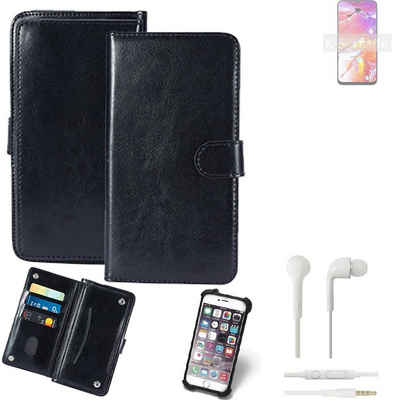 K-S-Trade Handyhülle für Samsung Galaxy A40s, 360° Hülle inkl. Headphones schwarz Kunstleder Case BookCase