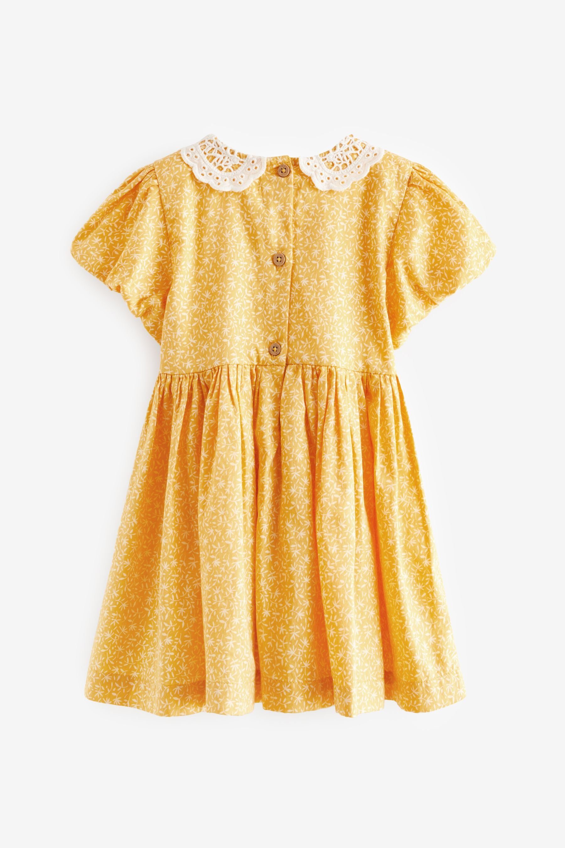 Smokkleid Yellow (1-tlg) Next Gerafftes Kleid Spitzenkragen mit