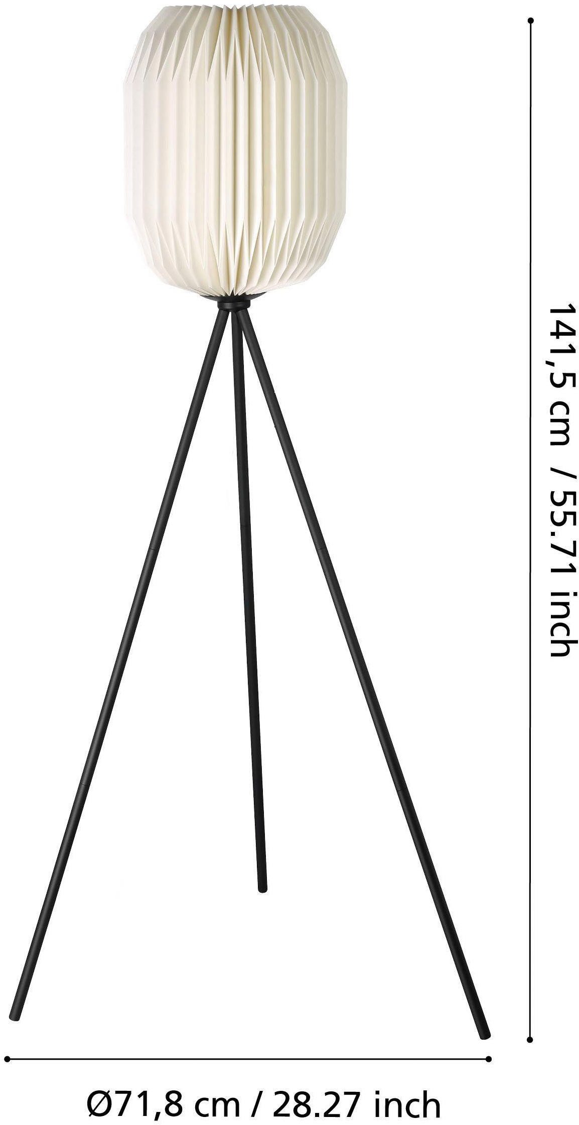 EGLO Stehlampe Belgrave Stehlampe japanisch, aus Metall und Papier, Dreibein Lampe, Ein-/Ausschalter, ohne Leuchtmittel, Stehleuchte - H141,5 x Ø30 cm - schwarz - 1X60W exkl.