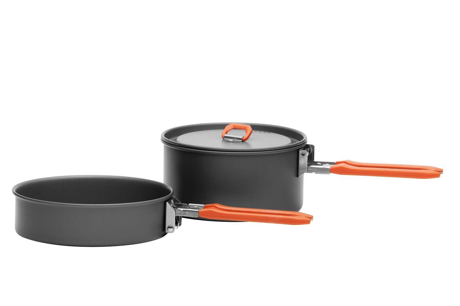 FireMaple Geschirr-Set Camping Kochgeschirr Aluminium für 1–2 Personen – Orange (6-tlg), 2 Personen, Harteloxiertes Aluminium, Edelstahl, faltbare Griffe, stapelbar, leichtgewichtig, Hitzeverteilung