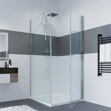 IMPTS Eckdusche Eckeinstieg Pendeltür, BxT: 70x70 cm, Sicherheitsglas, Duschkabine, Duschabtrennung, Duschtür mit Seitenwand, Ohne Duschwanne