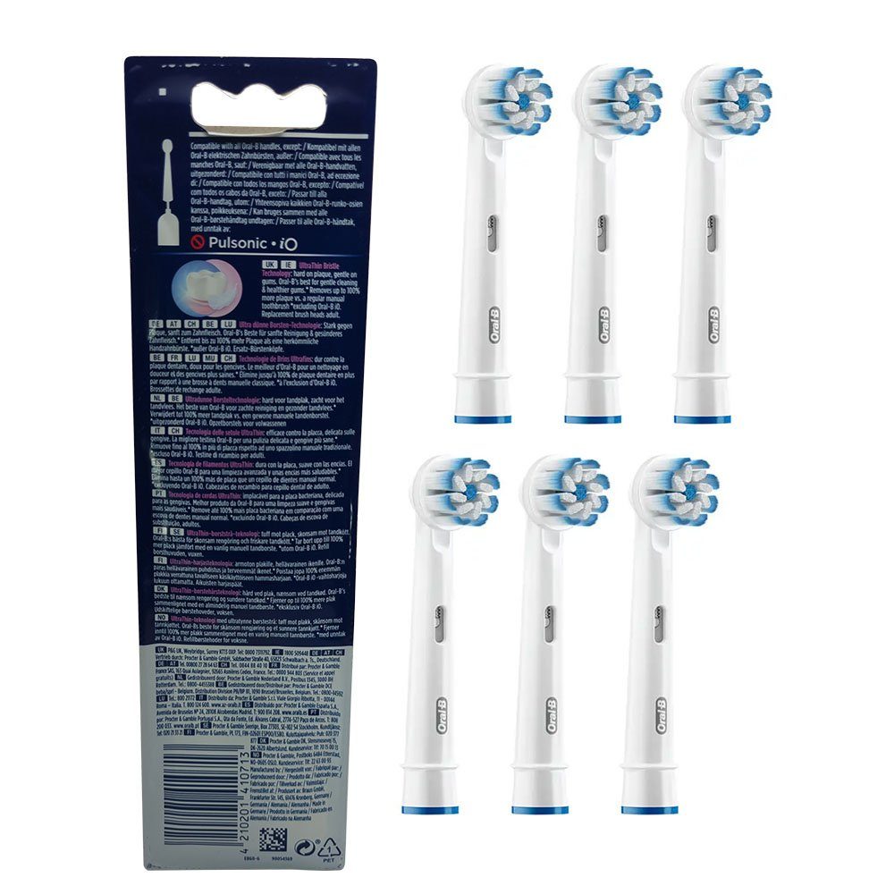 Oral-B Aufsteckbürsten Sensitive Clean - 6er Pack - weiß, Pro-Technologie:  Ultra-dünne Borsten für sanfte Reinigung