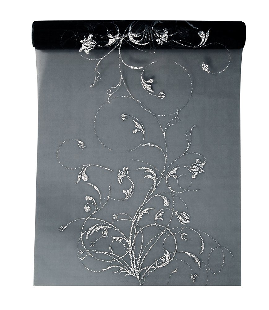 partydeco Tischläufer, Tischläufer Organza Ranken Motiv 36cm x 9m Rolle Sch günstig online kaufen